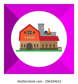 Vector icon of farm building with cockerel sitting on roof