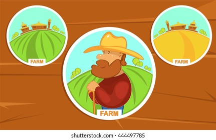 vector icon farmer cartoon on wooden background