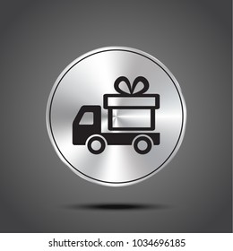 Vector icon fast delivery metallic isolated on dark background