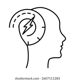 Vector icon for Faster Thinking. Human brain with motion effects, illustrating rapid mental processing, quick problem-solving, and accelerated reasoning.