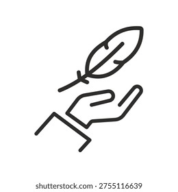 Vector icon of a feather on a hand