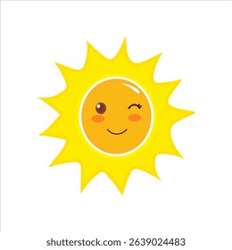 The vector icon features a bright, round sun with a playful expression. One eye is closed as if winking, while the other eye is wide open with a cheerful look