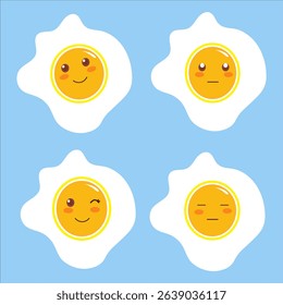 The vector  icon features sunny side up eggs with a variety of expressive and fun facial expressions.