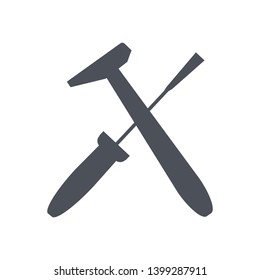 A vector icon featuring a crossed screwdriver and hammer 
