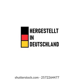 Vector icon featuring the German flag and "Hergestellt in Deutschland" text, meaning "Made in Germany." Minimalist design symbolizing German-made quality, authenticity, and reliability for branding