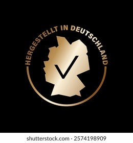 Vector icon featuring the German map and "Hergestellt in Deutschland" text, meaning "Made in Germany." Minimalist design symbolizing German-made quality, authenticity, and reliability for branding