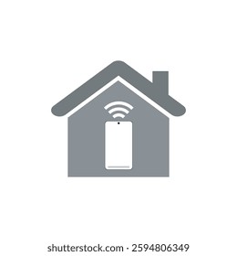 vector icon featuring a house with a smartphone and a Wi-Fi symbol. symbolizing remote control or smart home connectivity