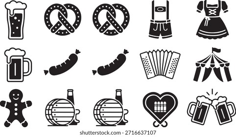 Vector icon featuring oktoberfest themed icons including beer and traditional german elements keywords: oktoberfest,...