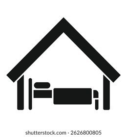 Vector icon featuring a simplified house silhouette with basic furniture outline, representing home interior