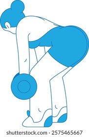 Vector icon of female character wearing gym outfit and doing RDL using dumbbells in isolated white background designed for gym icon or for character logo in minimalist flat design style