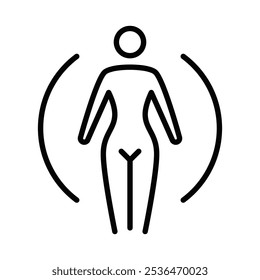 Icono de Vector de una figura femenina con contorno de bienestar o equilibrio, que representa temas de salud, cuidado personal o yoga. Trazo editable.