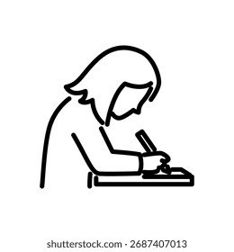 Icono de Vector de una estudiante escribiendo