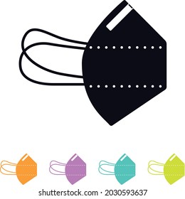 vector icon of a ffp2 mask in black and four additional colours