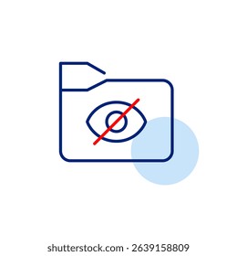 Vector icon of file folder with crossed-out eye, symbolizing hidden documents, private files, or restricted access. Ideal for office apps, file management tools, privacy settings