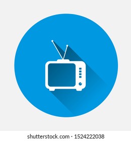 Vector icon film 18+. Age restriction symbo on blue background. Flat image with long shadow.