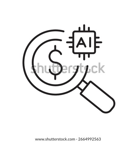 A vector icon of a financial report with an AI chip, representing automated transaction analysis with artificial intelligence, created in line style with editable stroke