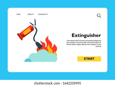 Vector icon of fire extinguisher putting out flame. Conflagration, fire safety. Protection concept. Can be used for topics like fire-extinguishing equipment, safety instructions, emergency