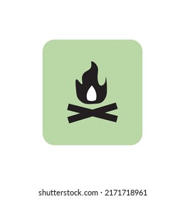 Vector icon of fire, flame on a green isolated background.