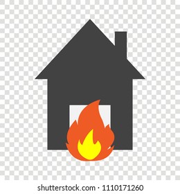 Vector icon fire in the house. Illustration of fire hazard.  Layers grouped for easy editing illustration.  For your design.
