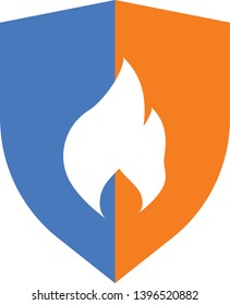Vector Icon of Fire protection. Symbol of fire on color shield. Security and protection related icon.