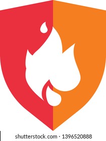 Vector Icon of Fire protection. Symbol of fire on color shield. Security and protection related icon.