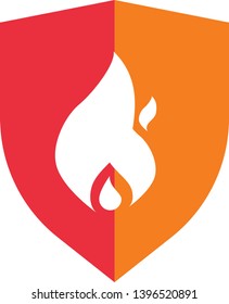 Vector Icon of Fire protection. Symbol of fire on color shield. Security and protection related icon.