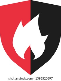 Vector Icon of Fire protection. Symbol of fire on color shield. Security and protection related icon.