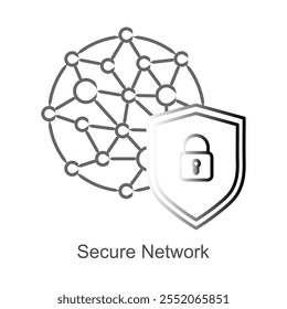 Ícone de vetor para redes protegidas por firewall. Descreve as camadas de segurança e a conectividade para representar uma sólida segurança de rede.