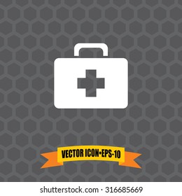 Vector Icon of First Aid Box on Dark Gray Background. Eps.10.