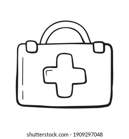 vector icon of a first aid kit case in the doodle style, isolated on a white background