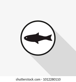 Vector icon fish with a long shadow on the background