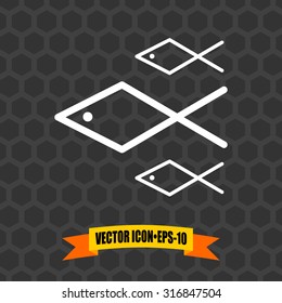 Vector Icon of Fish on Dark Gray Background. Eps.10.