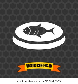 Vector Icon of Fish on Dark Gray Background. Eps.10.