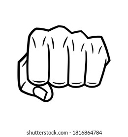 Vector icon of a fist seen from the front, drawn with a thick black and white line.