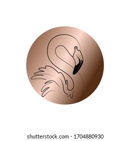 Vector icon - flamingo on the pink gold.
