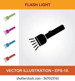 Vector Icon Of Flash Light With Title & Small Multicolored Icons. Eps-10.