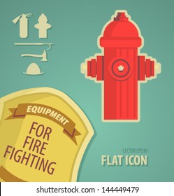 Vector icon flat firefighter equipment for fire fighting