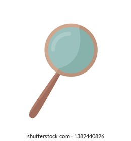 Vector icon of flat magnifier with blue glass. Simple illustration at white background.