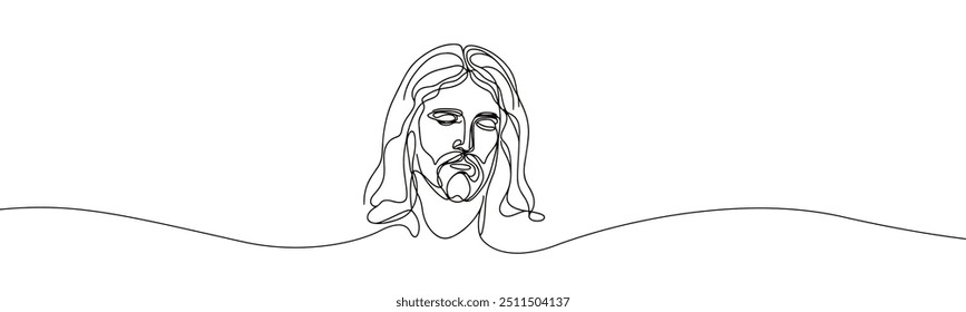 Vector icon in flat single line style on white background with image of Jesus with closed eyes

