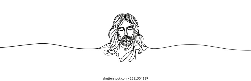 Vector icon in flat single line style on white background with image of Jesus with closed eyes

