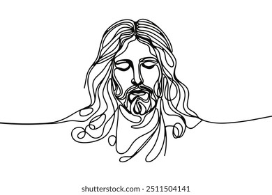 Vector icon in flat single line style on white background with image of Jesus with closed eyes

