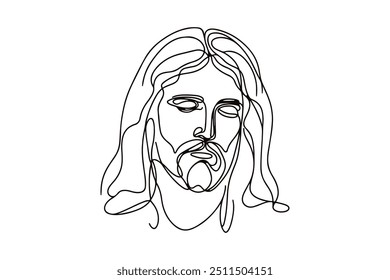 Vector icon in flat single line style on white background with image of Jesus with closed eyes

