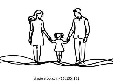 vector icon in flat single line style on white background with image of family holding hands
