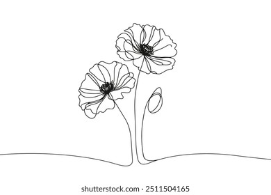 Vector icon in flat single line style on white background with image of poppy flowers

