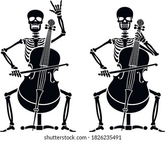 vector icon flat, skeleton with cello, stencil