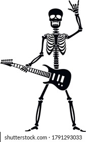 vector icon flat, skeleton with guitar, stencil