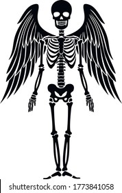 vector icon, flat skeleton with wings, stencil