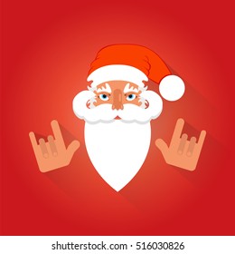 Vector icon in flat style. Santa Claus. Rock gesture.