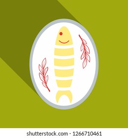 Vector icon flat tasty fish.Vector illustration. Dinner flat cartoon design. Food icon.