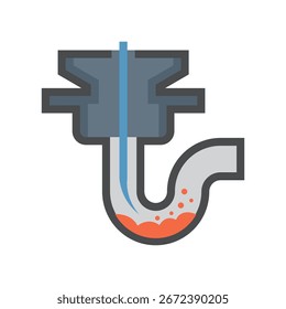 Vector icon of floor drain cleaning. Clog removal by drain snake tool. To removing waste inside pipes for water drainage. Ideal for plumbing maintenance, home repair, sewage system, sanitation service